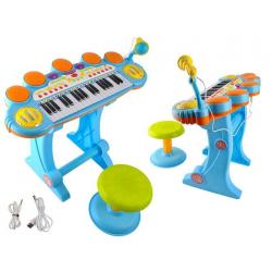 Vaikiškas pianinas  -sintezatorius su mikrofonu ir kėdute - mėlynas Super song